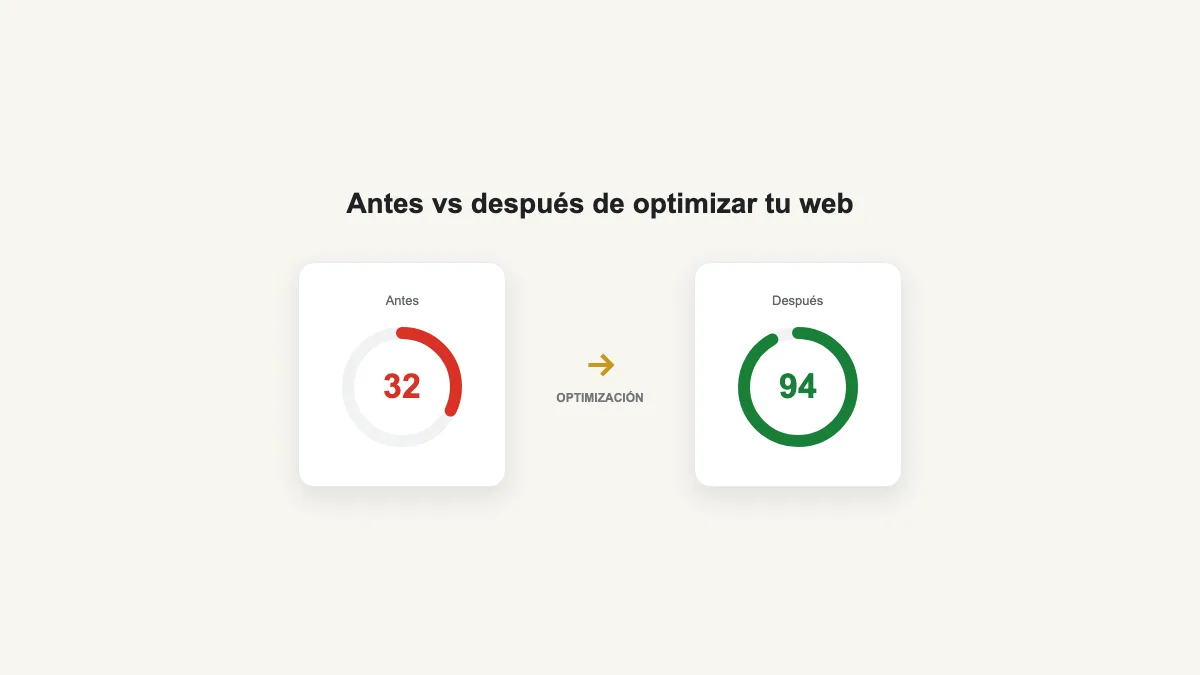 Comparativa antes y después de optimización web