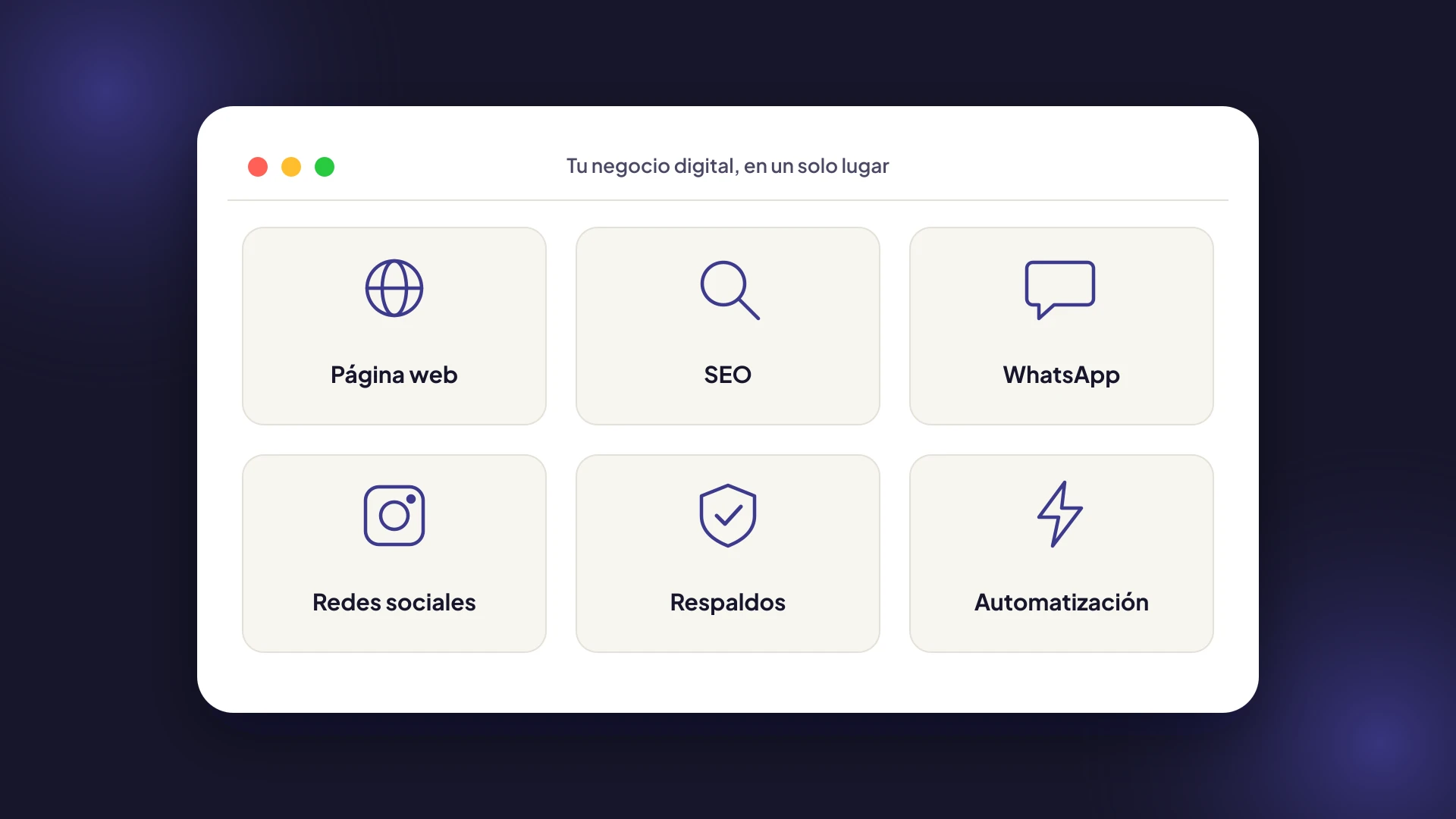 Tu negocio digital en un solo lugar: página web, SEO, WhatsApp, redes sociales, respaldos y automatización
